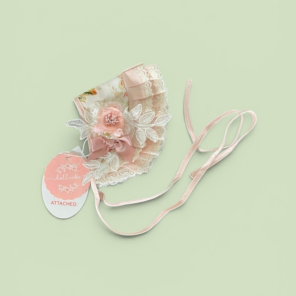 NEW Dollcake Ever After Headband Kids Small Pink New Floral Lace Ruffle Bonnet